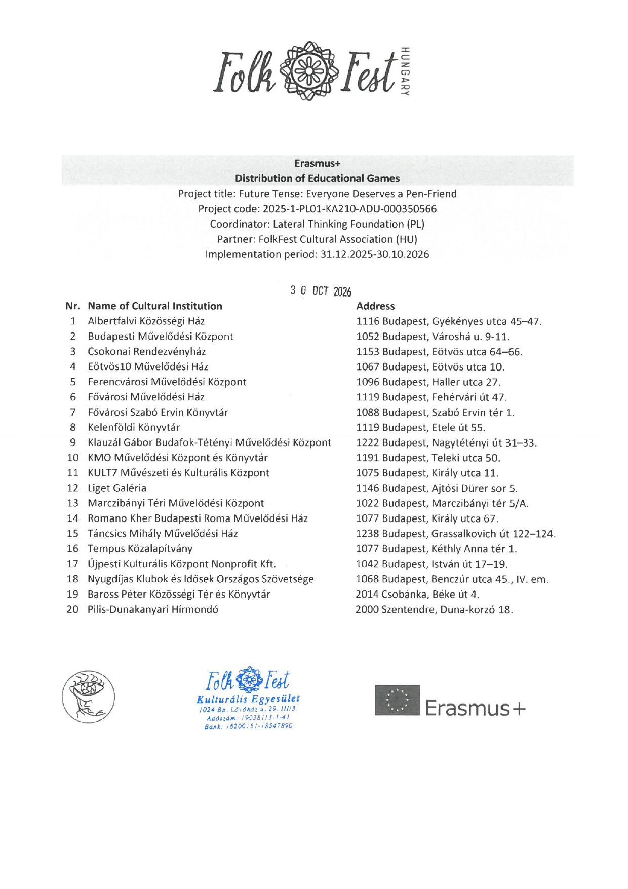Kulturális intézmények listája